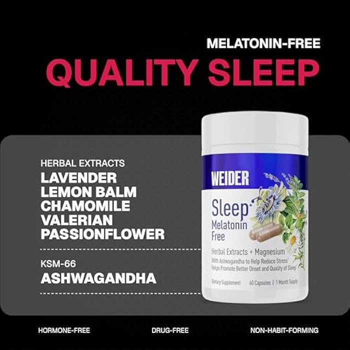 Weider Sleep Supplement - Melatonin-Free Capsule - Natural Sleep Support - with Ashwagandha, Magnesium & Botanical Blend - Non-Habit Forming - Vegetarian - 60 Count - 1 Month Supply - Image 3
