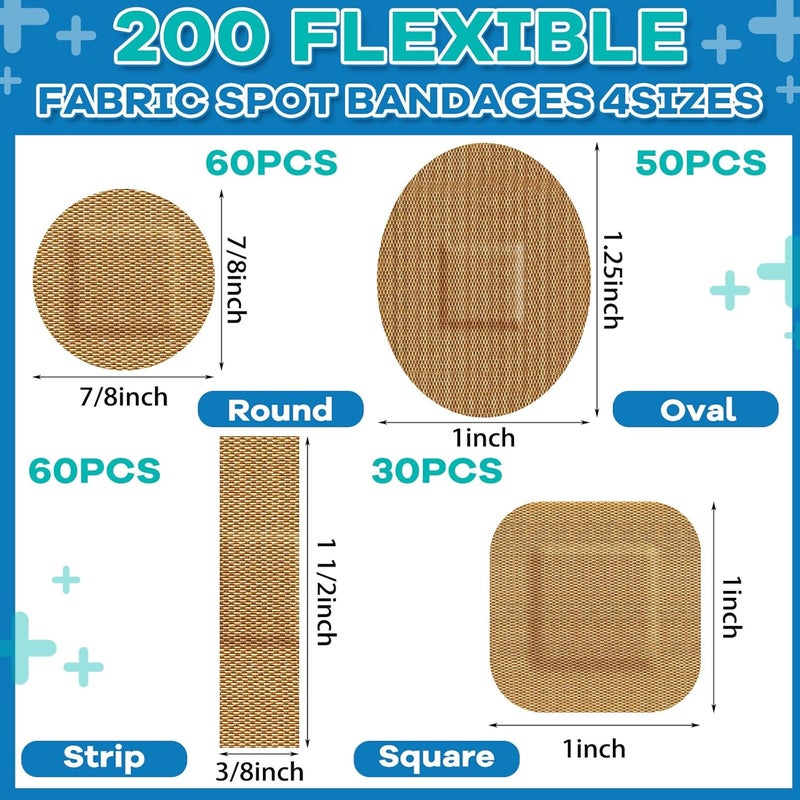 Geiserailie 200 Pcs Adhesive Small Spot Bandages Bulk Fabric Oval Flexible Adhesive Nose Face Bandages with Non Stick Pad Round Oval Square Strip for Skin Wound Care - Image 2