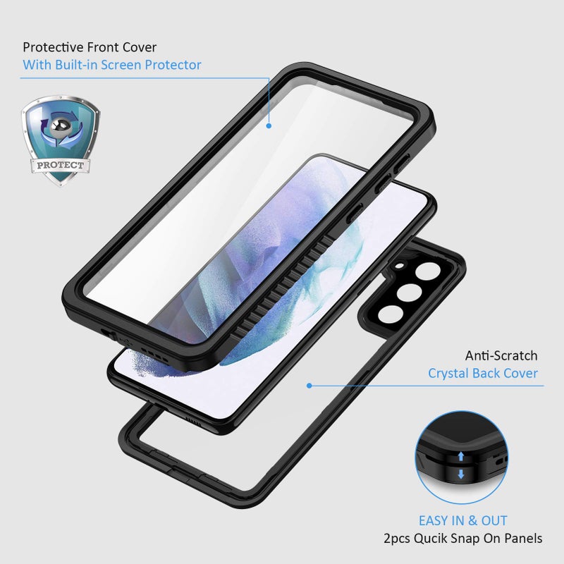 Lanhiem for Samsung Galaxy S21 Case, IP68 Waterproof Dustproof Case with Built-in Screen Protector, Rugged Full Body Shockproof Protective Phone Cover for Galaxy S21 5G 6.2 Inch, Black - Image 3