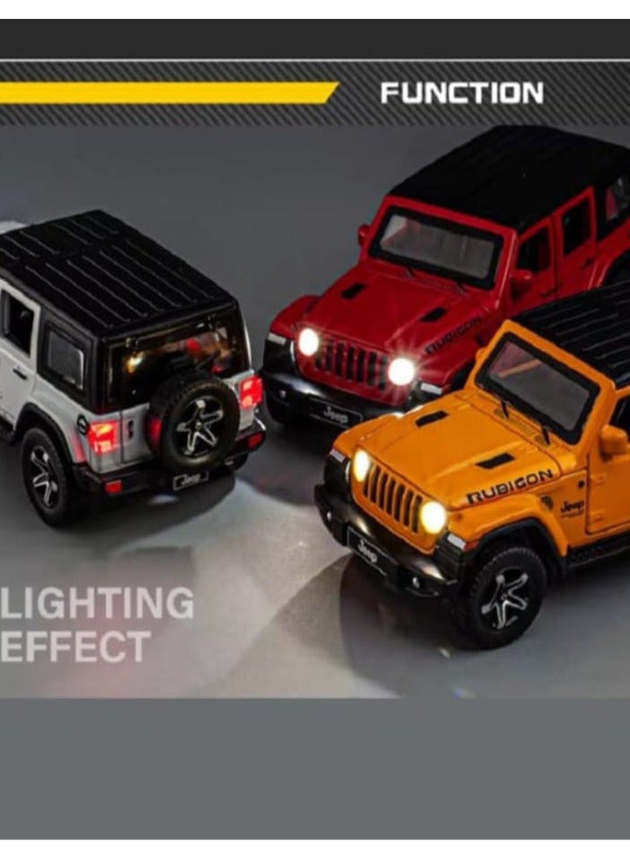1:32 Scale Compatible with Jeep Rubicon Model Car Toy, Zinc Alloy Pull Back Toy Car with Sound and Light for Kids and Adults (Orange) - Image 5
