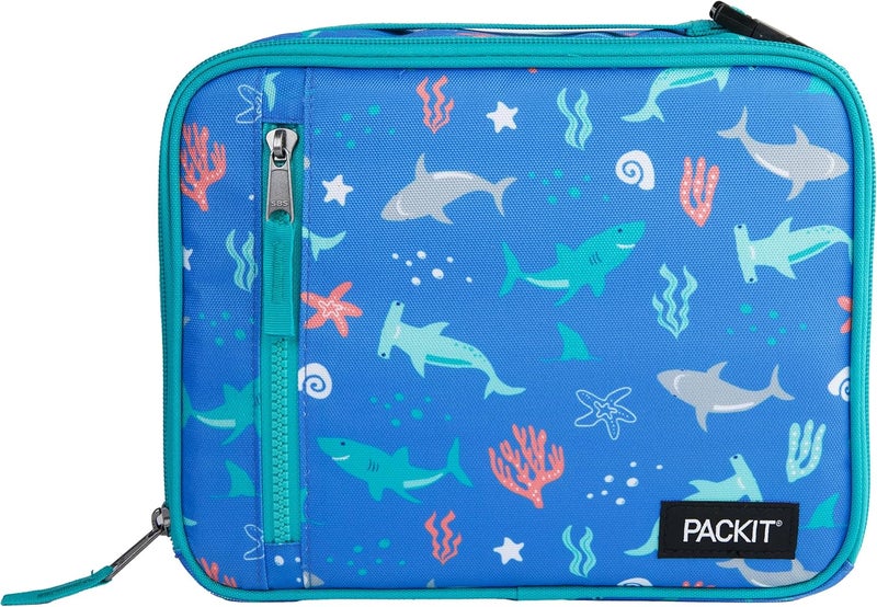 Pac-Kit Freezable Classic Lunch Box, Sea Shark, Built with EcoFreeze Technology, Collapsible, Reusable, Zip Closure With Zip Front Pocket and Buckle Handle, Designed for Fresh Lunch On the Go - Image 1