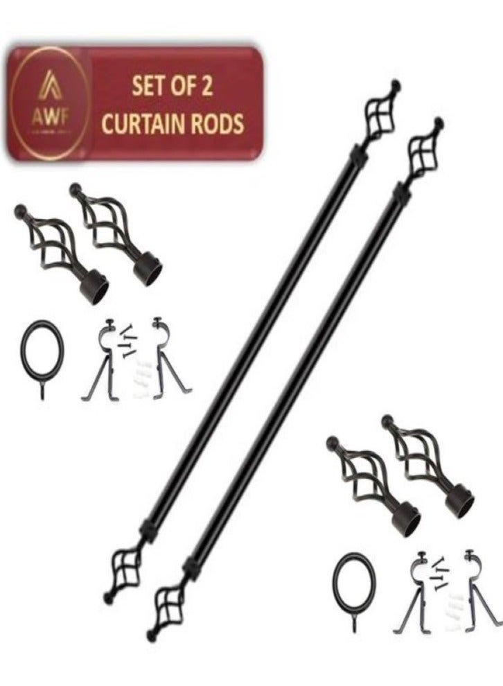 AL WADI FURNITURE Set of 2 Roman Pole Style Heavy Duty Luxury Extendable Curtain Rods, Metal Single Rods Finials Decorative Ends Window Treatment Rods Drapery Rods (BLACK, 110 – 200 cm)  - Image 1