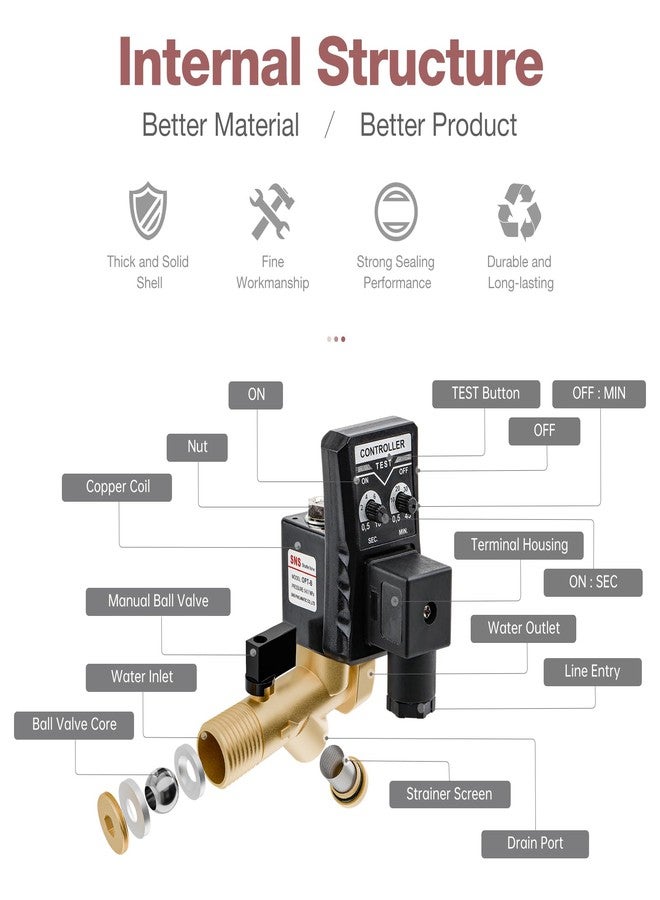 اس ان اس صمام تصريف أوتوماتيكي لضاغط الهواء SNS DC24V 1/2" NPT إلكتروني أوتوماتيكي مؤقت خزان هواء وماء - Image 2