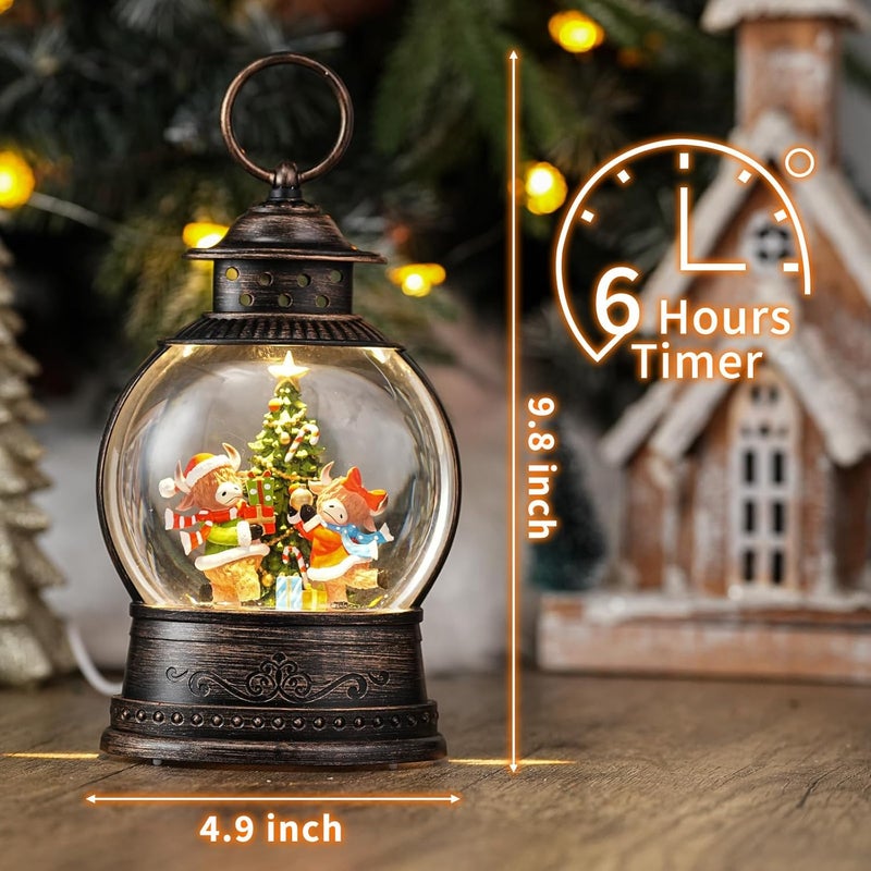 PestiLite Christmas Snow Globes Lantern, Winter Scene with Highland Cow Christmas Tree, Musical Snowglobe with LED Lights & 6h Timer Swirling Glitter Holiday Decortaions Gifts, USB/Battery Powered - Image 5
