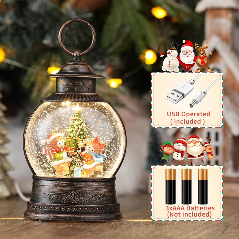 PestiLite Christmas Snow Globes Lantern, Winter Scene with Highland Cow Christmas Tree, Musical Snowglobe with LED Lights & 6h Timer Swirling Glitter Holiday Decortaions Gifts, USB/Battery Powered - Image 4