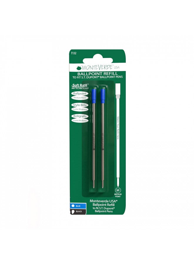 Monteverde Ballpoint Refill to Fit Dupont Ballpoint Pens, Medium Point, Soft Roll, Blue, 2 per Pack (T132BU) - Image 3