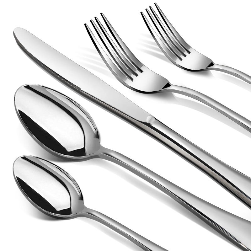 Silverware Set 40 Piece Stainless Steel Cutlery Sets for 8 Heavy Duty Flatware Mirror Polished Forks Spoons and Knives Set Reusable Utensils for Home Kitchen Dishwasher Safe