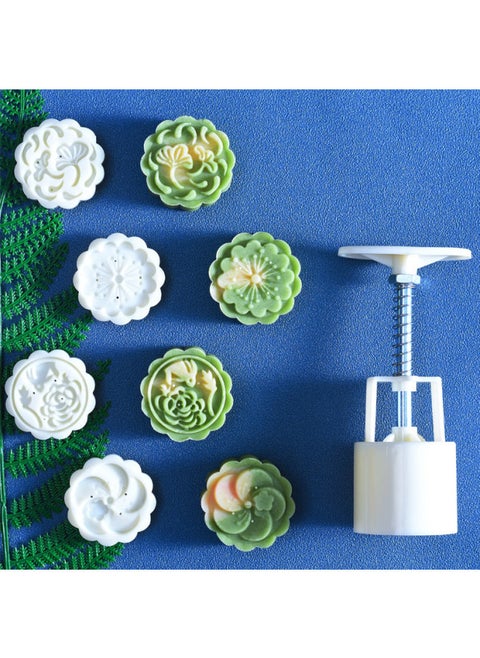 Moon Cake Mold Household Hand-pressed Green Bean Cake Model Printing Tool Embossed Pastry Ice Cream Flow Heart Baking 25g50g-Specifications:50g Round Set Of 20-Color:White