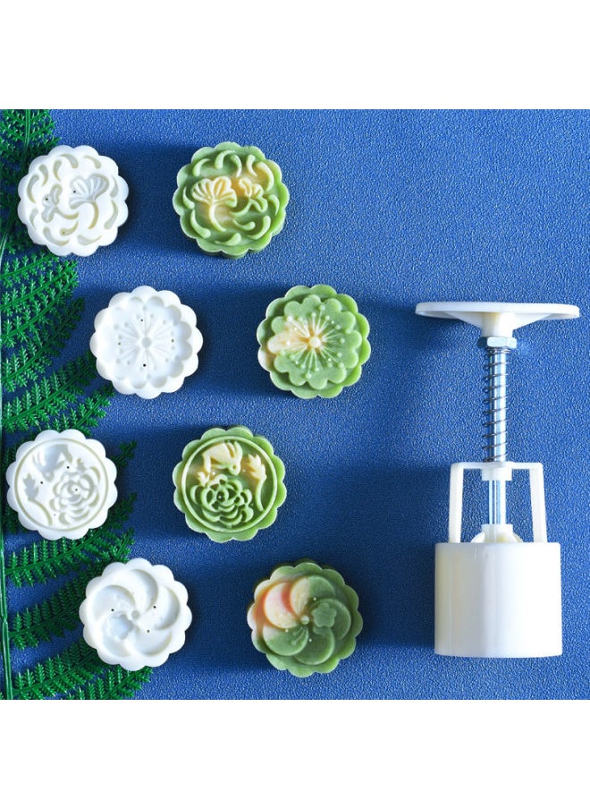 Moon Cake Mold Household Hand-pressed Green Bean Cake Model Printing Tool Embossed Pastry Ice Cream Flow Heart Baking 25g50g-Specifications:50g Round Set Of 20-Color:White