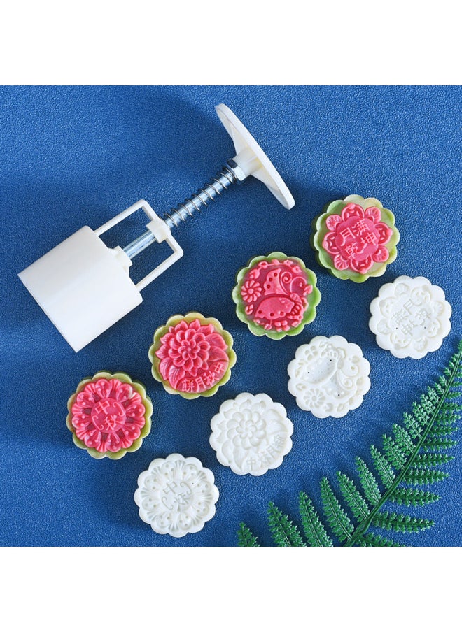Moon Cake Mold Household Hand-pressed Green Bean Cake Model Printing Tool Embossed Pastry Ice Cream Flow Heart Baking 25g50g-Specifications:50g Round Set Of 20-Color:White