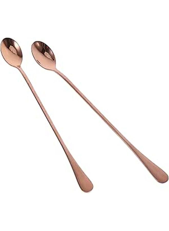 2Pcs Rose Gold Stainless Steel Long Handle Bar Mixing Spoon Ice Spoon 24cm - Image 1