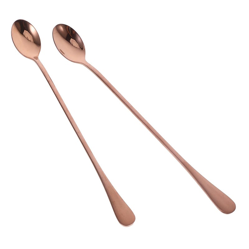 2Pcs Rose Gold Stainless Steel Long Handle Bar Mixing Spoon Ice Spoon 24cm - Image 2