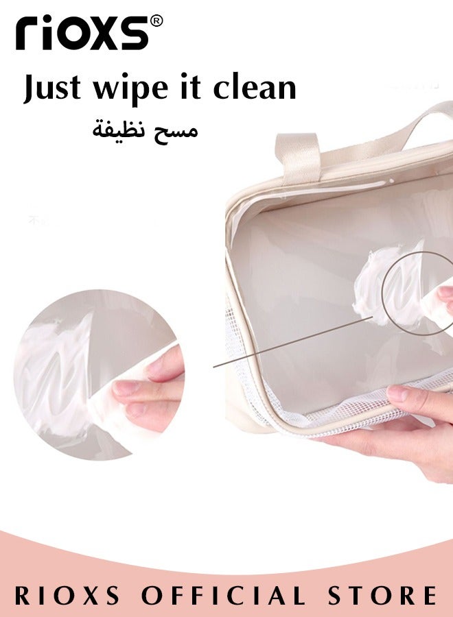 RIOXS Clear Cosmetic Bag Vinyl Air Travel Toiletry Bags Bulk Water Resistant PVC Packing Cubes with Zipper Closure & Carry Handle for Women Baby Men, Make-up brush Case Beach Pool Spa Gym Bag with Shoe Stor - Image 4
