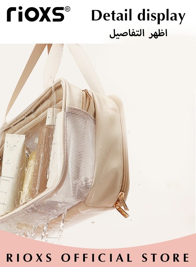 RIOXS Clear Cosmetic Bag Vinyl Air Travel Toiletry Bags Bulk Water Resistant PVC Packing Cubes with Zipper Closure & Carry Handle for Women Baby Men, Make-up brush Case Beach Pool Spa Gym Bag with Shoe Stor - Image 3