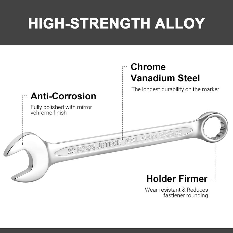 Jetech 22mm Combination Wrench - Industrial Grade Spanner with 12-Point Design, 15-Degree Offset, Made with Durable Chrome Vanadium Steel in Sand Blasted Finish, Forged, Heat-Treated, Metric - Image 3