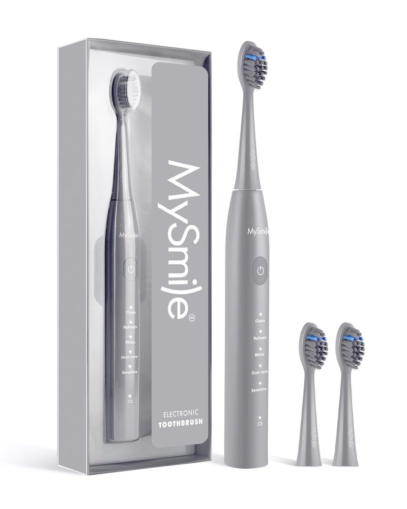 MySmile DY156 Electric Toothbrush for Adults, Rechargeable Sonic Battery Toothbrush Portable with 3 Brush Heads, 2 Mins 5 Modes Smart Timer, 45000VPM, One Charge for 60 Days (Gray, M) - Image 1