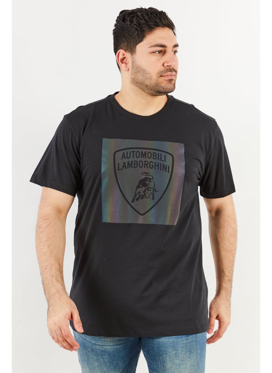 LAMBORGHINI Men Crew Neck Short Sleeve Brand Logo T-Shirt, Black  - Image 1