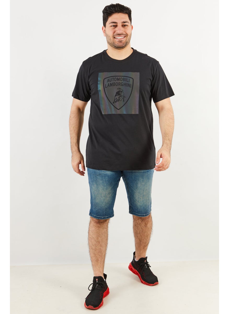 LAMBORGHINI Men Crew Neck Short Sleeve Brand Logo T-Shirt, Black  - Image 3