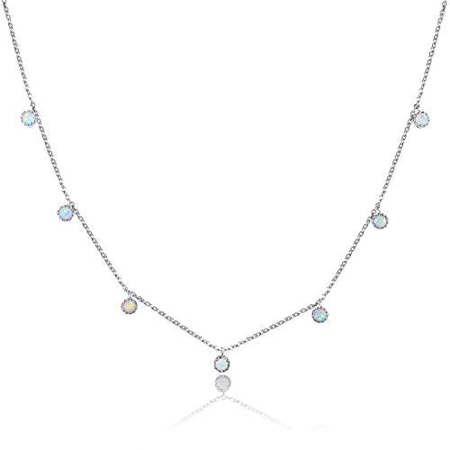 Barzel 18K White Gold Plated Created Fire Opal Necklace In 18 Inches with 2 Inches Extension (White Gold) - Image 1