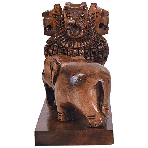 Craft Trade Wooden Pen Stand For Office Table With Ashok Stambh Pillar And Handcrafted Elephant Statue Stylish Pencil Holder Desk Organizer Aesthetic Accessories, Clothing, Brown - Image 3