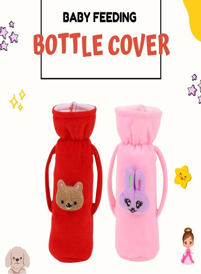 Lala Maneet Soft Plush Baby Bottle Cover for Feeders, Stretchable Bottle Cover (120-250 ml) Set of 2 Baby Milk Feeding Bottle Cover Handle On Both Side for Easy Hold Dark Pink & Light Pink - Image 2