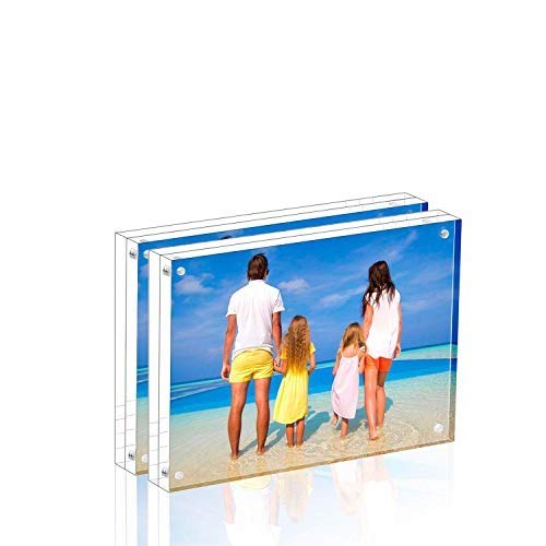 MeetU Meetu Acrylic Picture Frame 35 x 5 inch2 Pack Clear Freestanding Double Sided 20mm Thickness Frameless Magnetic Photo Frames Desktop Display with Gift Box Package 