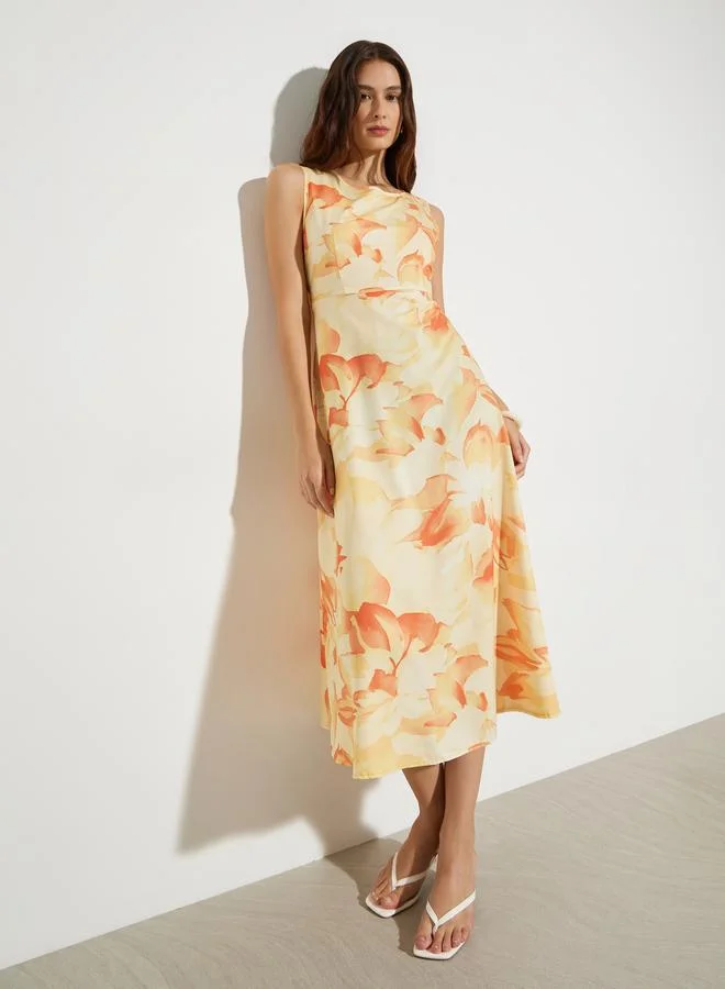 Take Two Yellow Floral Print A-Line Midi Dress