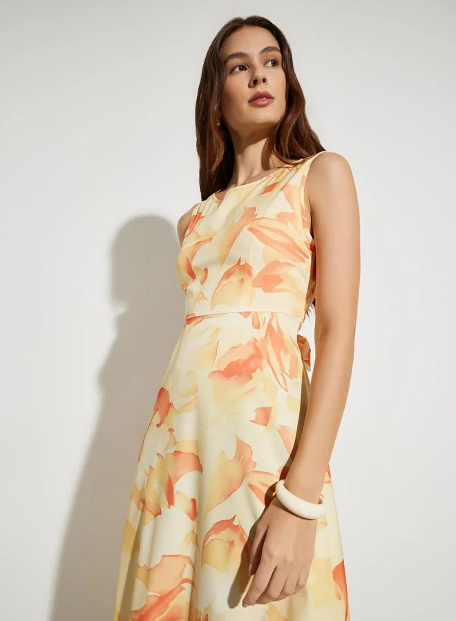 Take Two Yellow Floral Print A-Line Midi Dress