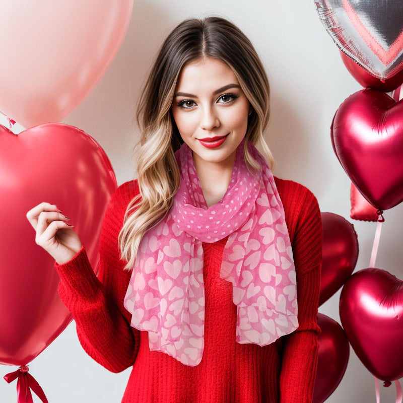 E-Clover Scarfs for Women Heart Scarf Valentines Scarves Shawl Pink Loving Gifts Pink Mothers Day Gifts - Image 2