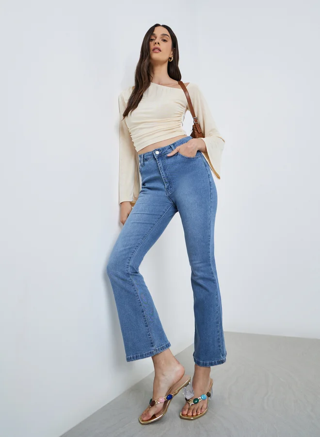 Styli Styli Mid Rise Boot Cut Faded Jeans