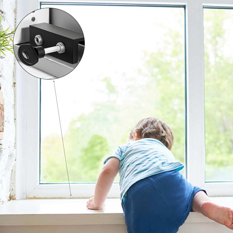 Adjustable Aluminum Alloy Sliding Security Window Door Stopper Black 16mm Short - Image 3