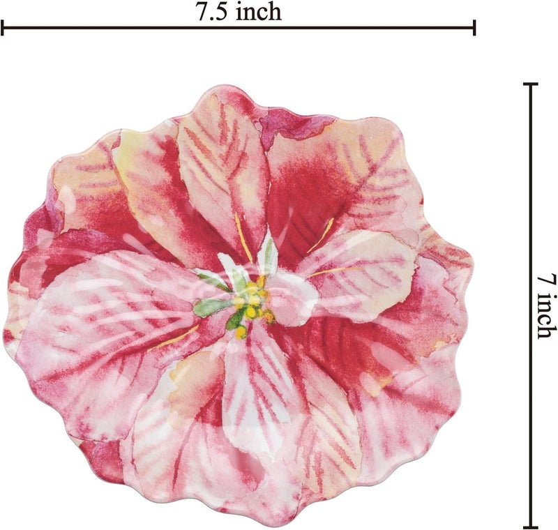 UP UPware Poinsettias Melamine Dessert Plates FloralShaped Small Serving Plates for Appetizer Snacks and Side Dishes Pink 75 x 7 Inch Set of 4 - Image 3