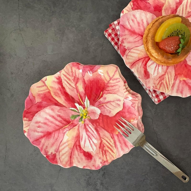 UP UPware Poinsettias Melamine Dessert Plates FloralShaped Small Serving Plates for Appetizer Snacks and Side Dishes Pink 75 x 7 Inch Set of 4 - Image 5
