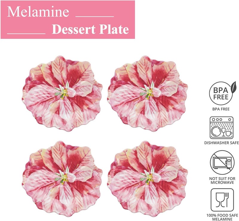 UP UPware Poinsettias Melamine Dessert Plates FloralShaped Small Serving Plates for Appetizer Snacks and Side Dishes Pink 75 x 7 Inch Set of 4 - Image 2