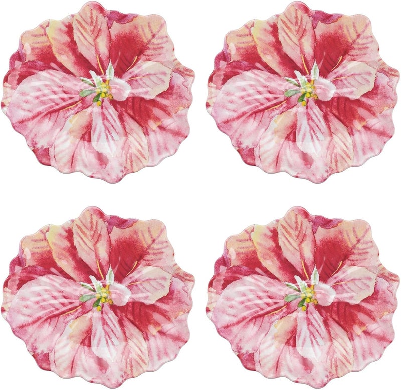 UP UPware Poinsettias Melamine Dessert Plates FloralShaped Small Serving Plates for Appetizer Snacks and Side Dishes Pink 75 x 7 Inch Set of 4 - Image 1
