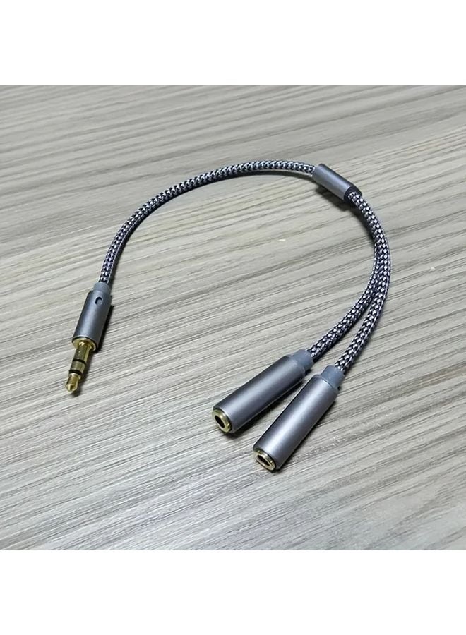 Gray 3.5mm Audio Splitter Cable 1 Male to 2 Female Gold Plated Nylon Braided - Image 1