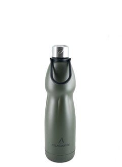 Atlasware Water bottle with a capacity of 1000 ml, a stainless steel water bottle with a rubber handle that keeps cold for 82 hours and keeps heat for 34 hours, Army  - Image 1
