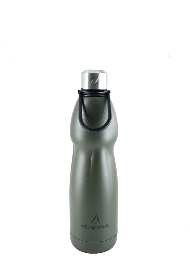 Atlasware - Water bottle with a capacity of 1000 ml, a stainless steel water bottle with a rubber handle that keeps cold for 82 hours and keeps heat for 34 hours, Army - Image 1