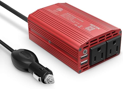 BESTEK محول الطاقة BESTEK 300W DC 12V إلى 110V AC، شاحن سيارة بعلبة ألمنيوم متينة مع منفذ شحن سريع مزدوج USB بقوة 4.8A، قابس سيارة بطول 3 أقدام في منفذ ولاعة السجائر للهاتف، اللابتوب - Image 2