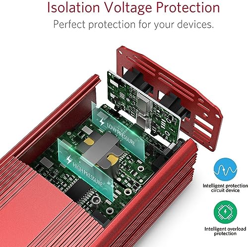 BESTEK محول الطاقة BESTEK 300W DC 12V إلى 110V AC، شاحن سيارة بعلبة ألمنيوم متينة مع منفذ شحن سريع مزدوج USB بقوة 4.8A، قابس سيارة بطول 3 أقدام في منفذ ولاعة السجائر للهاتف، اللابتوب - Image 5