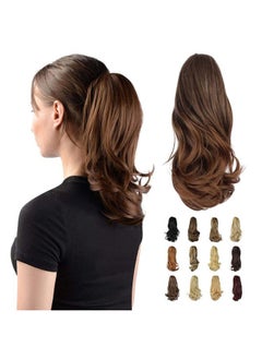 SOFEIYAN 13" Ponytail Extension Long Curly Ponytail Clip in Claw Hair Extension Natural Looking Synthetic Hairpiece for Women, Auburn Mix  - Image 1