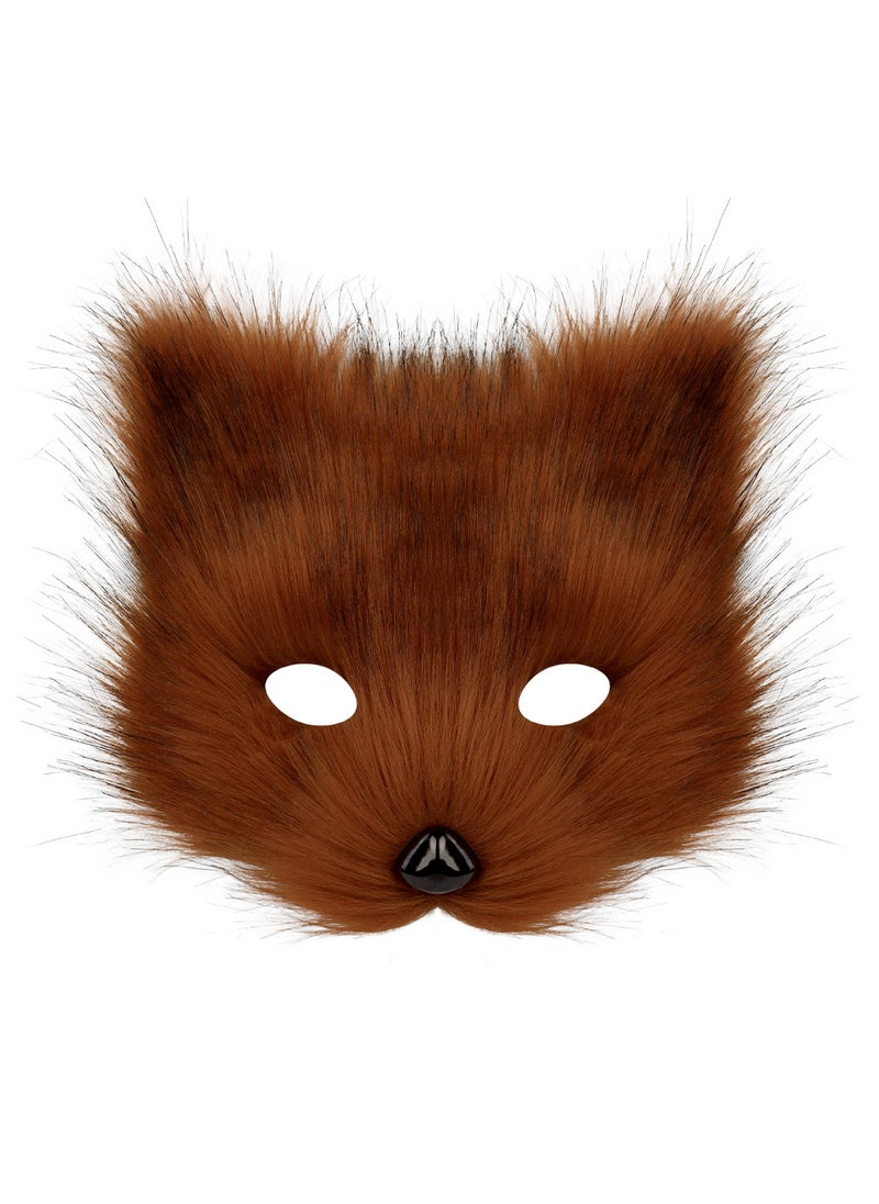 Generic Faux Fur Fox Mask Adult Cosplay Halloween red brown 