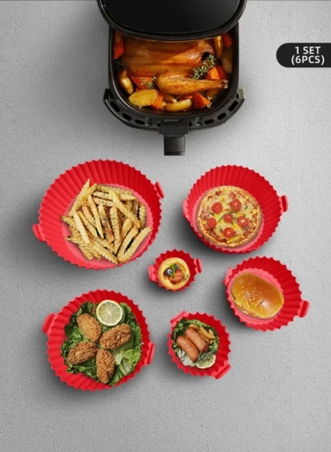 Silicone Air Fryer Pot Oven Basket Food Safe Reusable Air Fryer Oven Accessories Pot, Replacement Parchment Paper Liners, Home Kitchen Supplies (Red- 6 Pack) - Image 1
