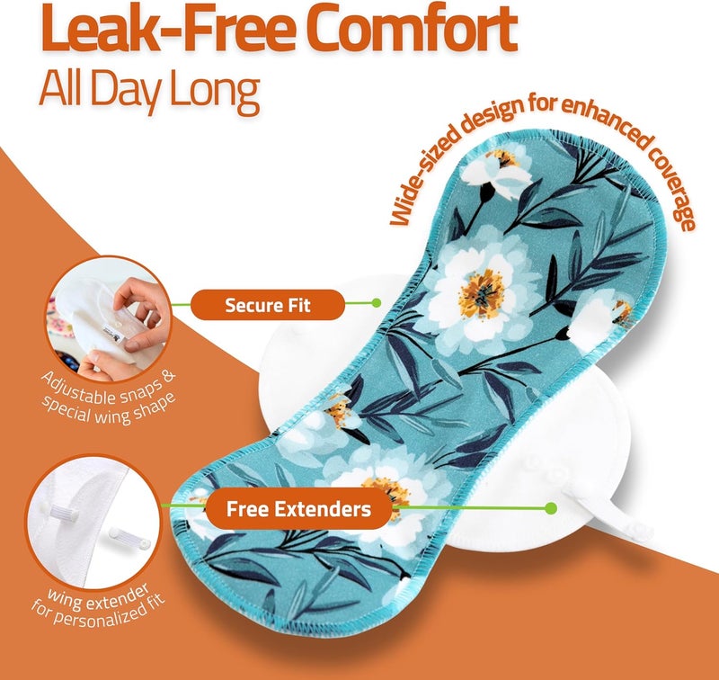 Natissy NonSlip Reusable Incontinence Pads for Bladder Control LXL 6Pack High Temp Washable Organic Cotton Cloth Pads with Quick Absorption  Odor Control Soft  NonIrritating for Sensitive Skin - Image 3