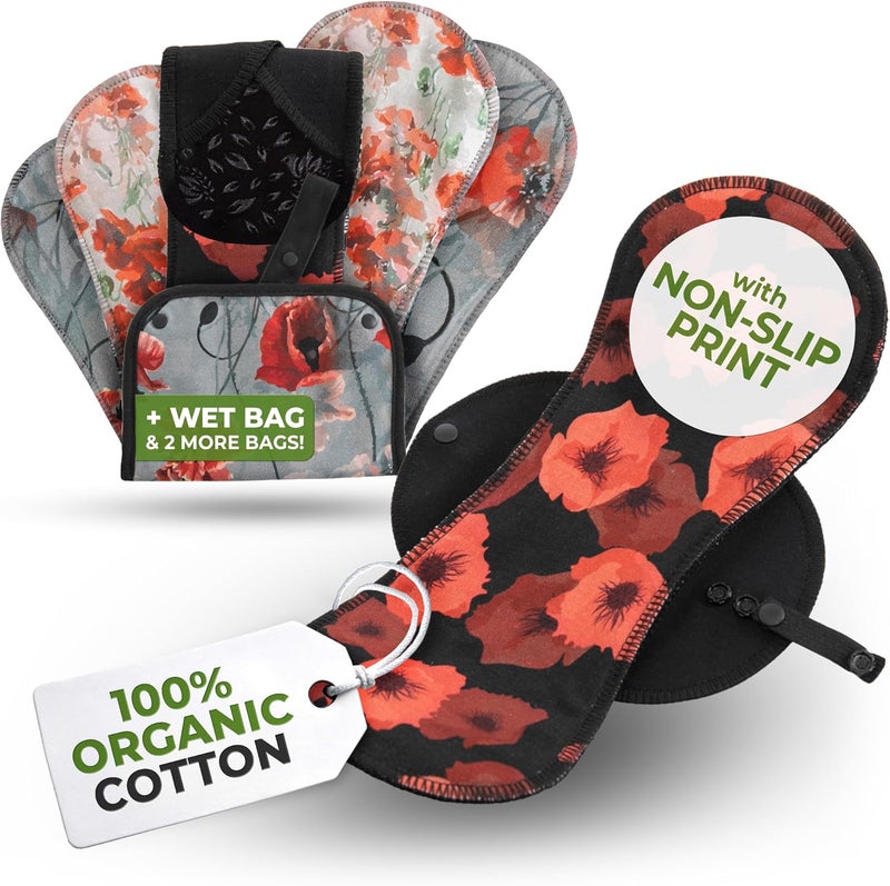 Natissy NonSlip Reusable Incontinence Pads for Bladder Control LXL 6Pack High Temp Washable Organic Cotton Cloth Pads with Quick Absorption  Odor Control Soft  NonIrritating for Sensitive Skin - Image 1