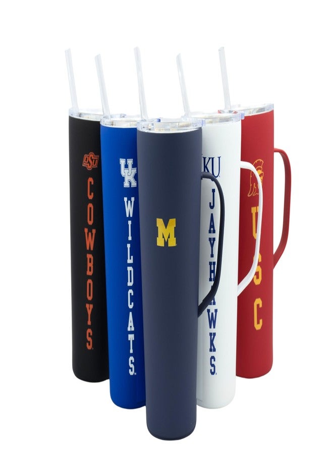 Decorvo NCAA 20 oz. Stainless Steel Tumbler with Handle - Officially Licensed Double Walled Insulated Roadie with Slide Lid and Straw (Michigan Logo - Navy) - Image 2