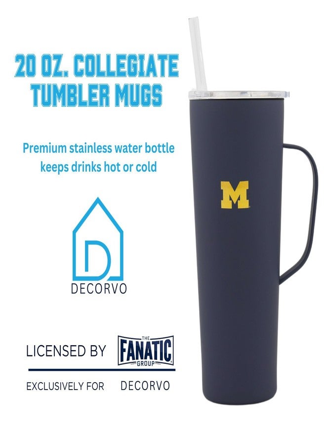 Decorvo NCAA 20 oz. Stainless Steel Tumbler with Handle - Officially Licensed Double Walled Insulated Roadie with Slide Lid and Straw (Michigan Logo - Navy) - Image 3