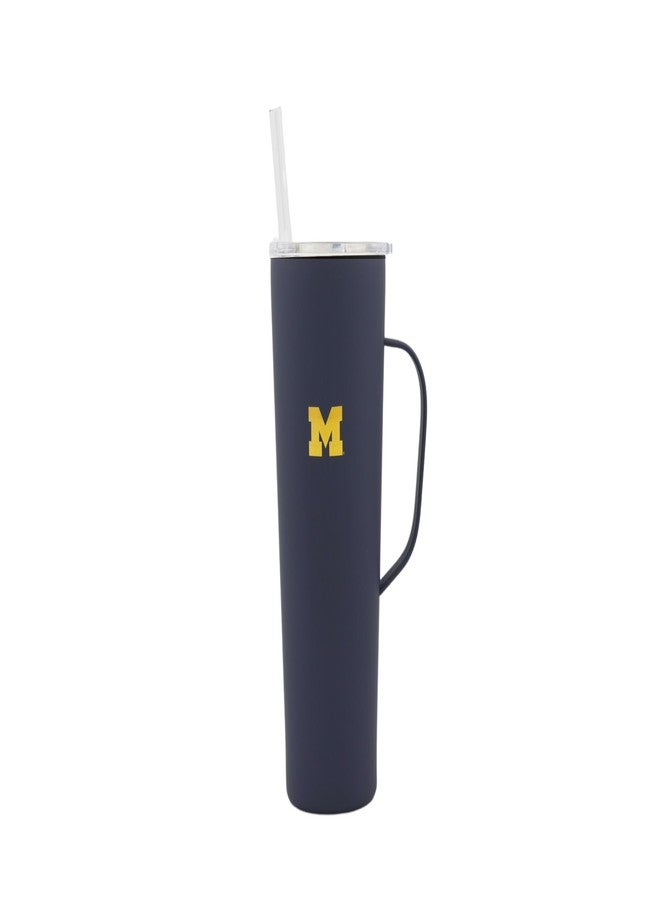 Decorvo NCAA 20 oz. Stainless Steel Tumbler with Handle - Officially Licensed Double Walled Insulated Roadie with Slide Lid and Straw (Michigan Logo - Navy) - Image 1