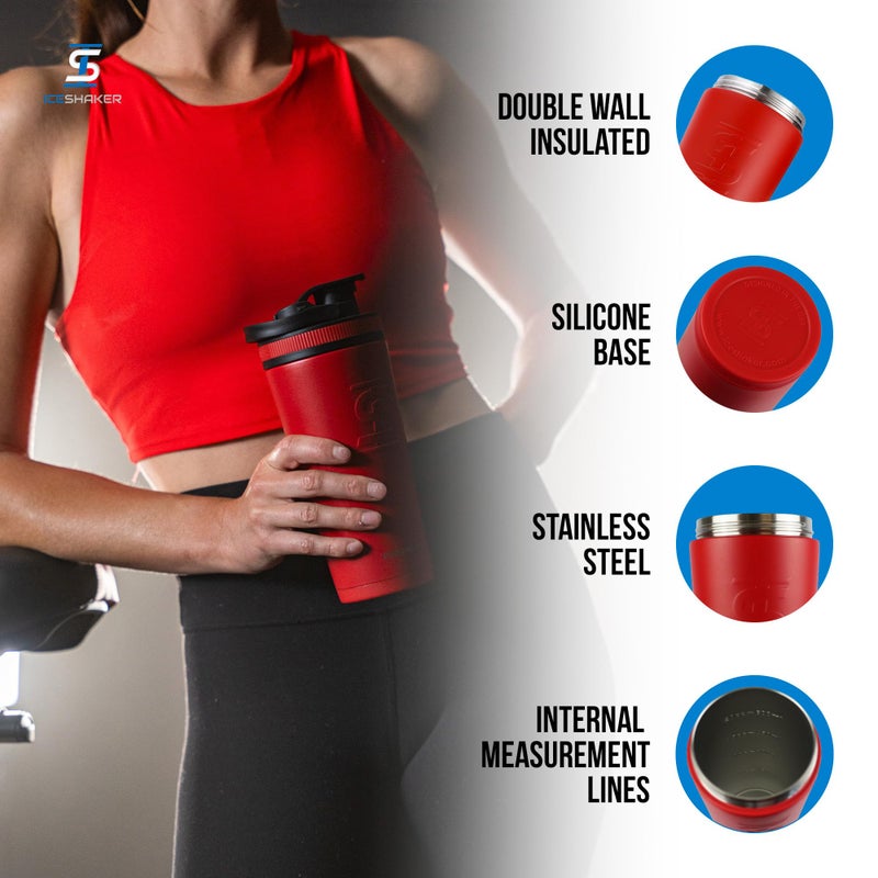 Ice Shaker Insulated Stainless Steel Shaker Bottle | 26oz, Red/Black | Cold for 30+ Hours | Insulated Cup with Twist-on Agitator | Odor-Free Bottle for Protein Shakes, Water, Smoothies, Cocktails - Image 2