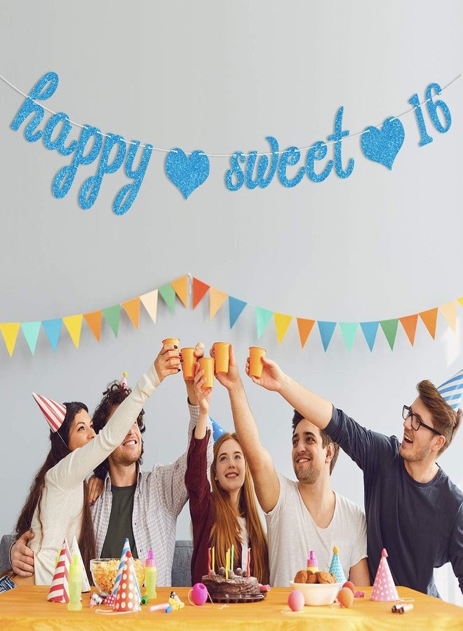 Hotmoon Blue Glitter Happy Sweet 16 Banner-Happy 16th Birthday/Anniversary Party Supplies - Time to Adult Birthday/Anniversary Party Decoration - Image 3
